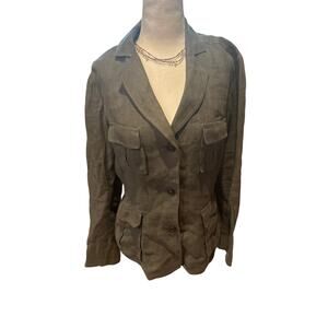 Lida Baday 100% Linen Green Military Button Up Jacket